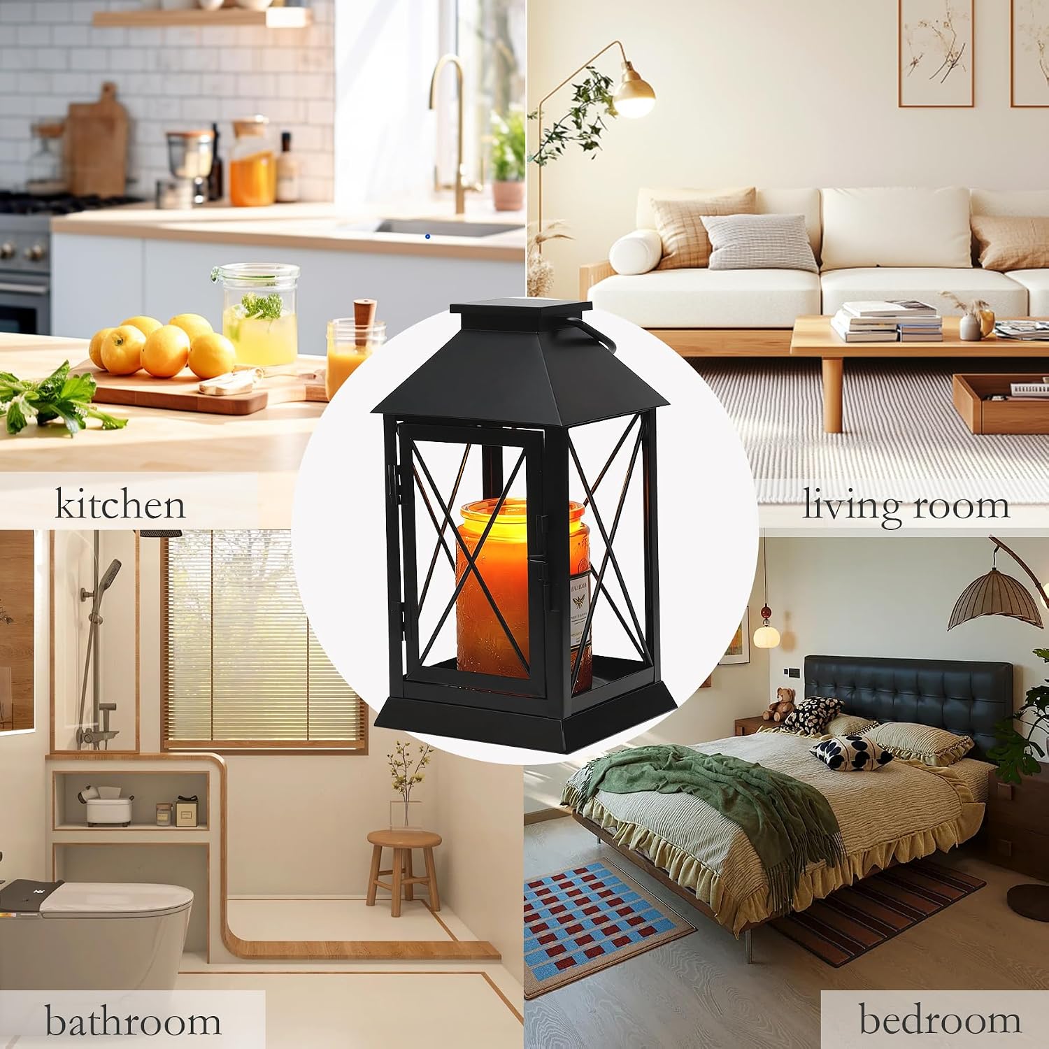 Candle Warmer Lamp with Timer Dimmable,Compatible with 3 Wick Candle/Large Candle,Vintage Lamp Candle Warmer Lantern Farmhouse Style,Fully Enclosed Designed and Hanging Up-Black