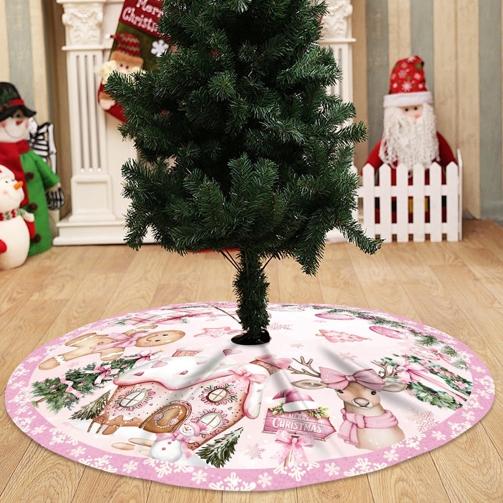 Pink Christmas Tree Skirt Christmas Decorations,48 Inches Pink Gingerbread Man Tree Skirt for Xmas Party Decorations,Vintage Xmas Party Decor for Home Indoor Outdoor