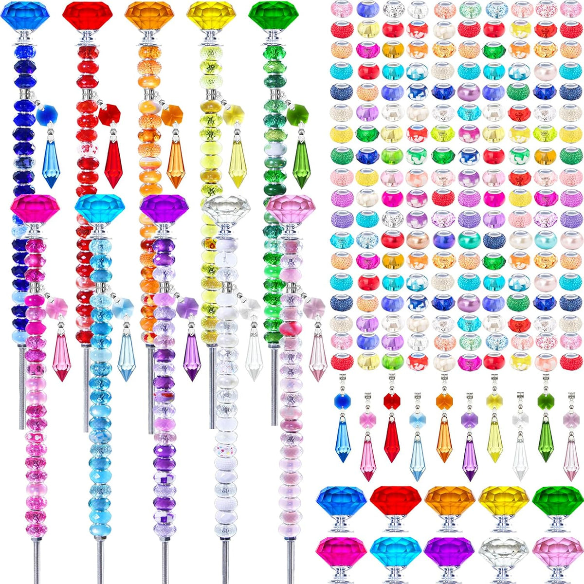 247 PCS Beaded Garden Stakes Kit, DIY Fairy Wand Garden Stake Beads Kits with...