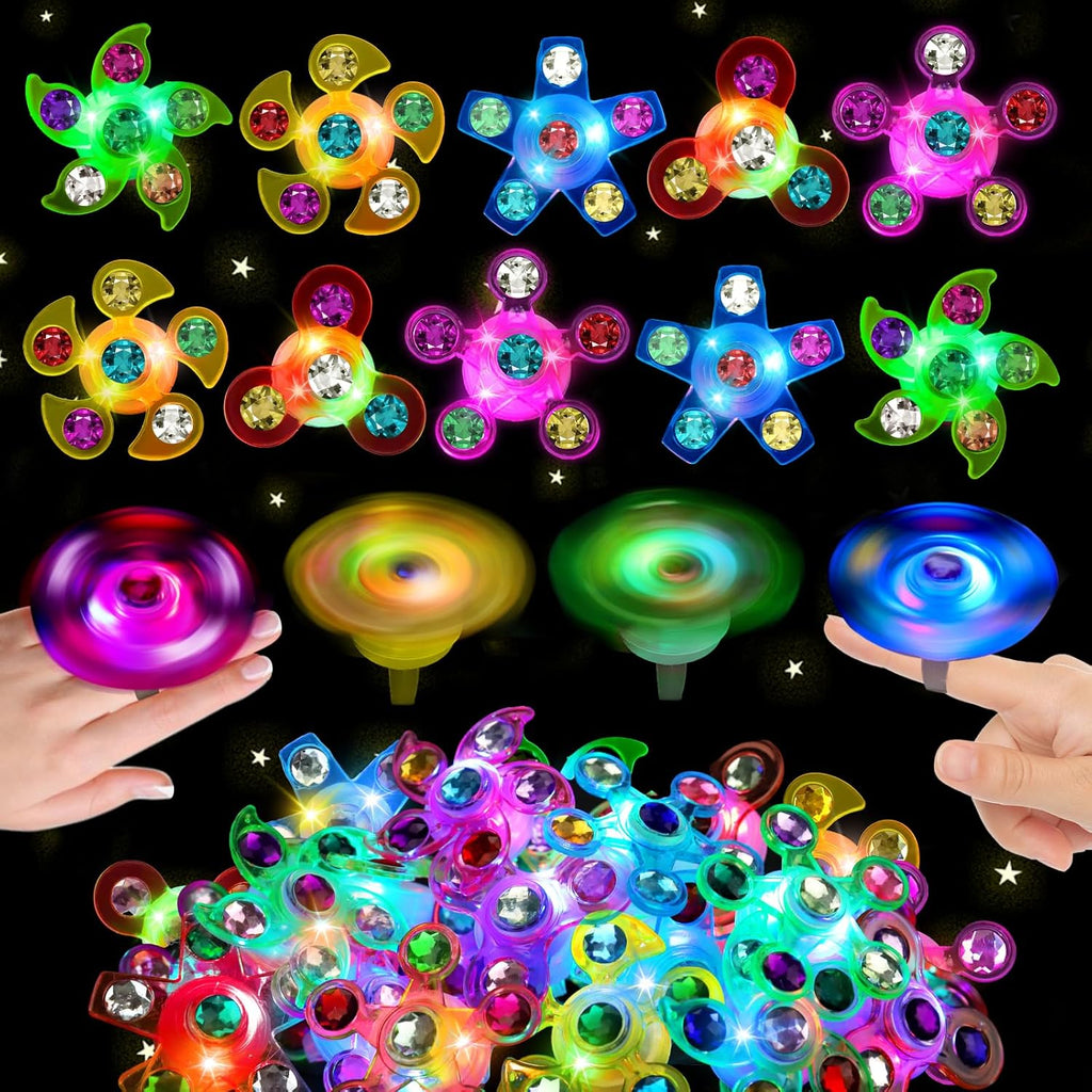 24PCS Light Up Fidget Spinner Rings Glow Party Favors Bulk for Kids 4-8 8-12 Birthday Goodie Treat Bags Stuffers Pinata Fillers Carnival Prizes Classroom Treasure Box Toys Back to School Student Gifts