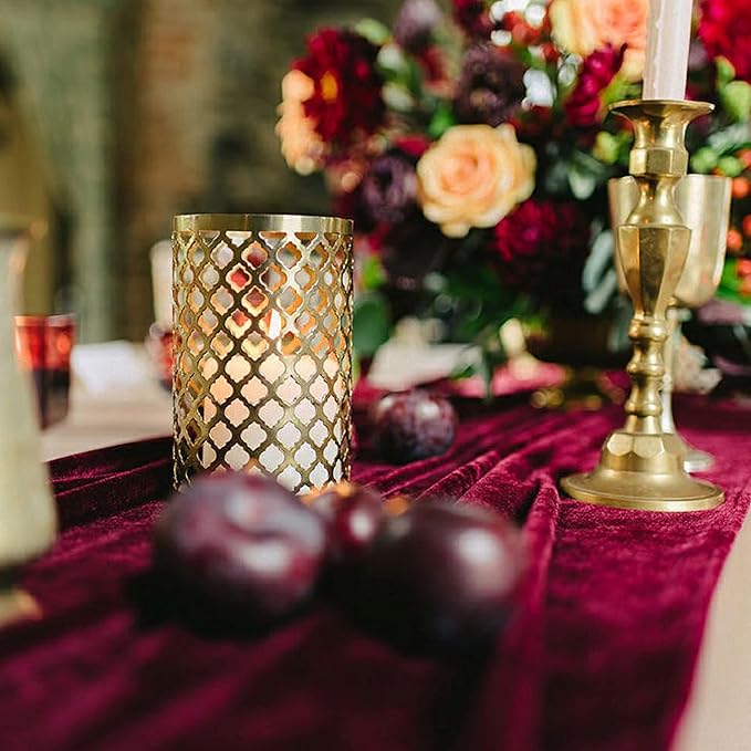 Table Runner 20 x 120 Inches Long Burgundy Wedding Table Runners, Velvet Table Runner for Home Holiday Party Table Decorations 10ft