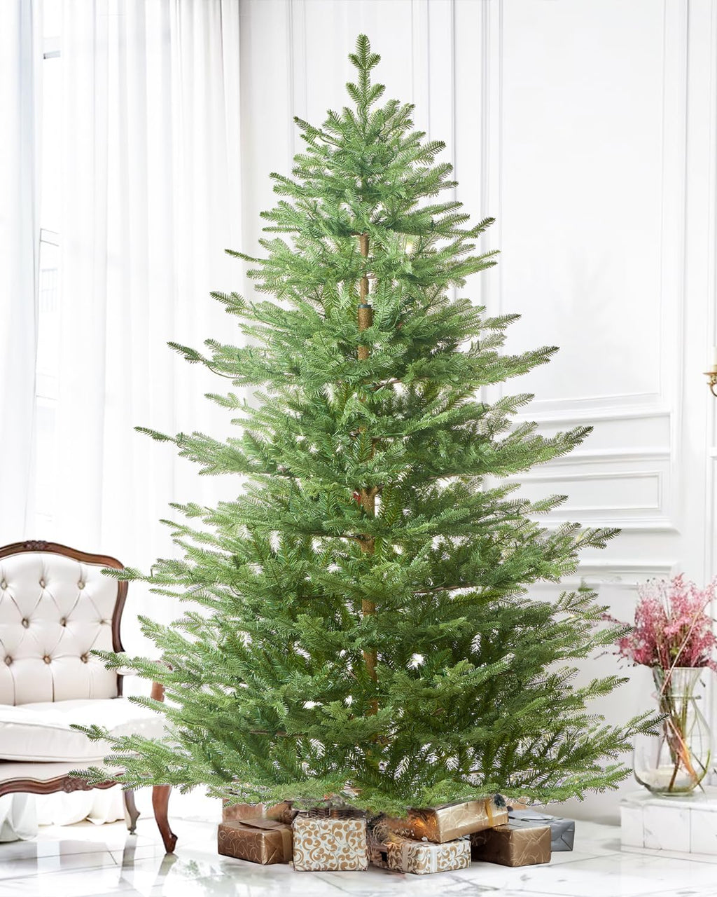 7ft pre-lit christmas tree fir with remote control showing dimensions