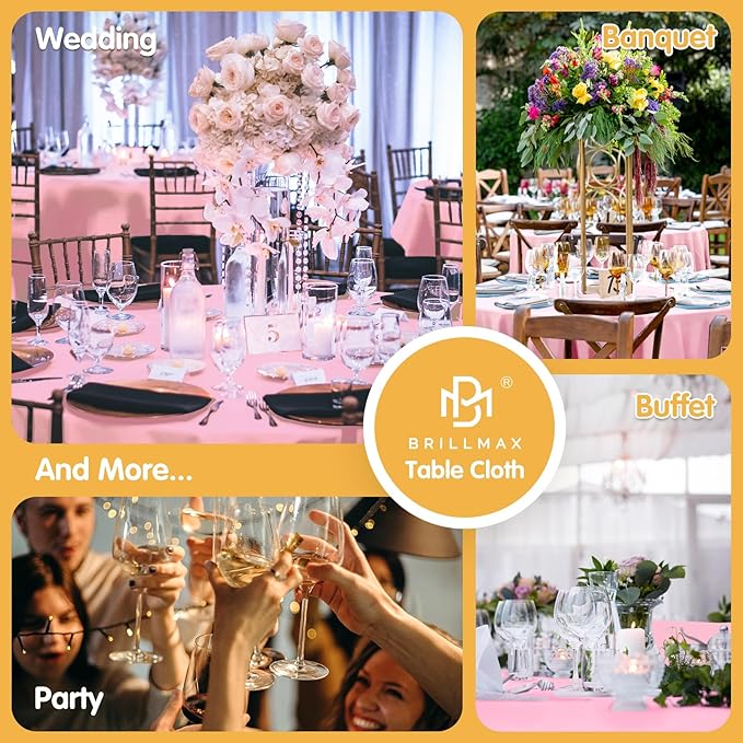 BRILLMAX 8 Pack Pink Round Tablecloths 90 Inch - Circle Bulk Linen Polyester Fabric Washable Table Cloth Cover for Wedding Reception Banquet Birthday Party Buffet Restaurant