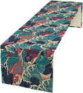 Kio Fish Table Runner Waves Japanese Tradition Art Printed Burlap Runner Home Kitchen Dining Table Living Room Decor Fabric 1 Panel W13xL60in