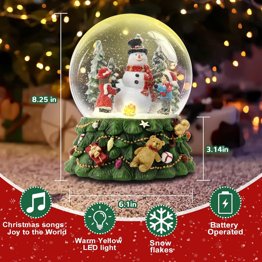 8.25 Inch Height Christmas Snow Globe with Light up Musical Snowflakes Holiday Decoration, Snowman Oversized Resin Snowglobes, Christmas Holiday Decor.
