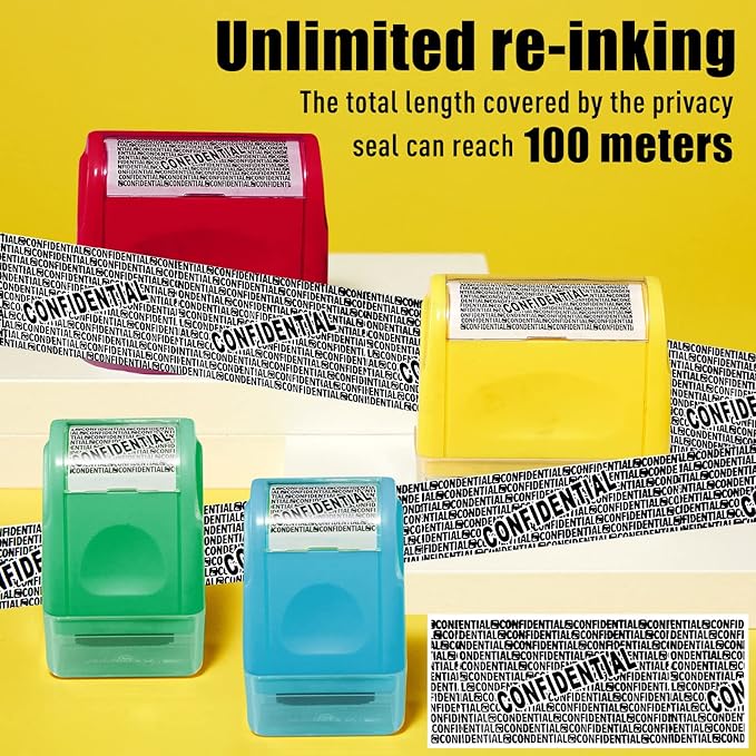 Mimorou 4 Pack Identity Theft Protection Roller Stamps Kit Confidential Privacy Roller Hidden Wide Privacy Stamp 5 Pcs Refills Security Ink for Mail Address Blocker(Red, Yellow, Blue, Green)