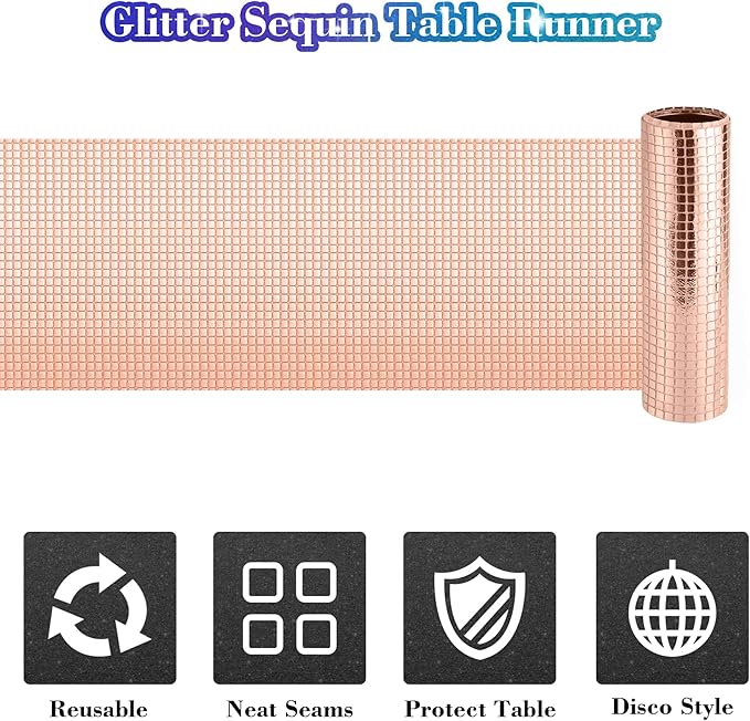4 Packs Rose Gold Disco Table Runner, 12 x 108 Inches Glitter Silver Party Table Runners Mirror Foil Table Decor for 70s 80s Disco Bachelorette Dance Birthday Party
