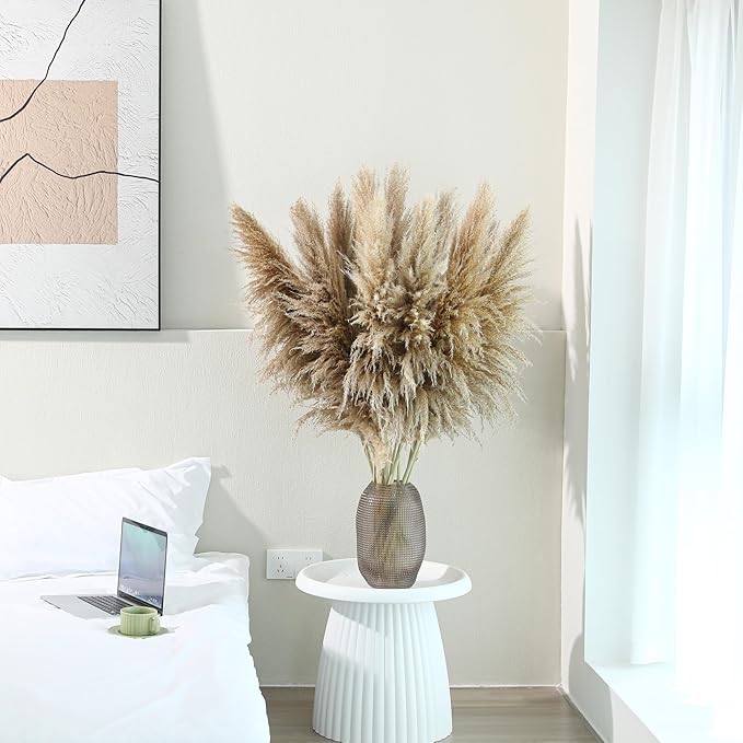 12 Stems 46 inch Tall Pampas Grass Decor - Large Fluffy Dried Pompas Grass for Floor Vase - Rustic Wedding, Baby Shower, Party, Farmhouse, Boho Home Decor…