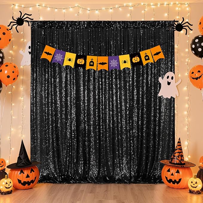 Poise3EHome 6FT x 6FT Black Sequin Photography Backdrop Curtain for Party Decoration