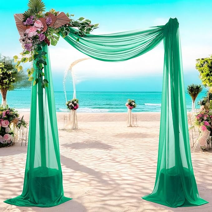 MDS Halloween Chiffon Draping Fabric - 2 Panel, 30" Wide x 30ft Long - Sheer Spooky Arbor & Canopy Drapery for Haunted House Backdrops, Party Ceilings, DIY Costumes & Themed Events - Emerald Green