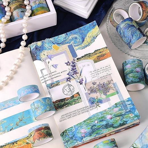 32 Rolls Washi Tape Set, Colored Van Gogh Patterns Decorative Masking Tape, Vintage Artists Tapes for Journaling, Junk Journal, DIY Craft Projects, Scrapbooking Supplies Decor