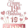 19th Birthday Cake Decorations, 19th Birthday Candles Cake Numeral Candles and Glitter Happy 19th Birthday Cake Toppers Set for Birthday Party Supplies (Rose Gold)