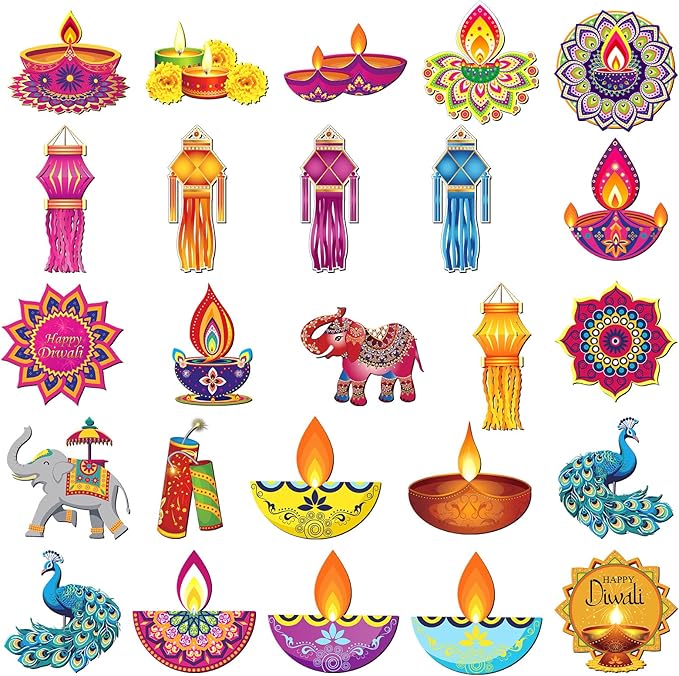 Xuhal 25 Pcs Happy Diwali Magnets Decoration Colorful Elephants Lanterns Oil Lamps Peacock Decorative Fridge Magnetic Stickers for Mailbox Car Metal Garage Door Decoration