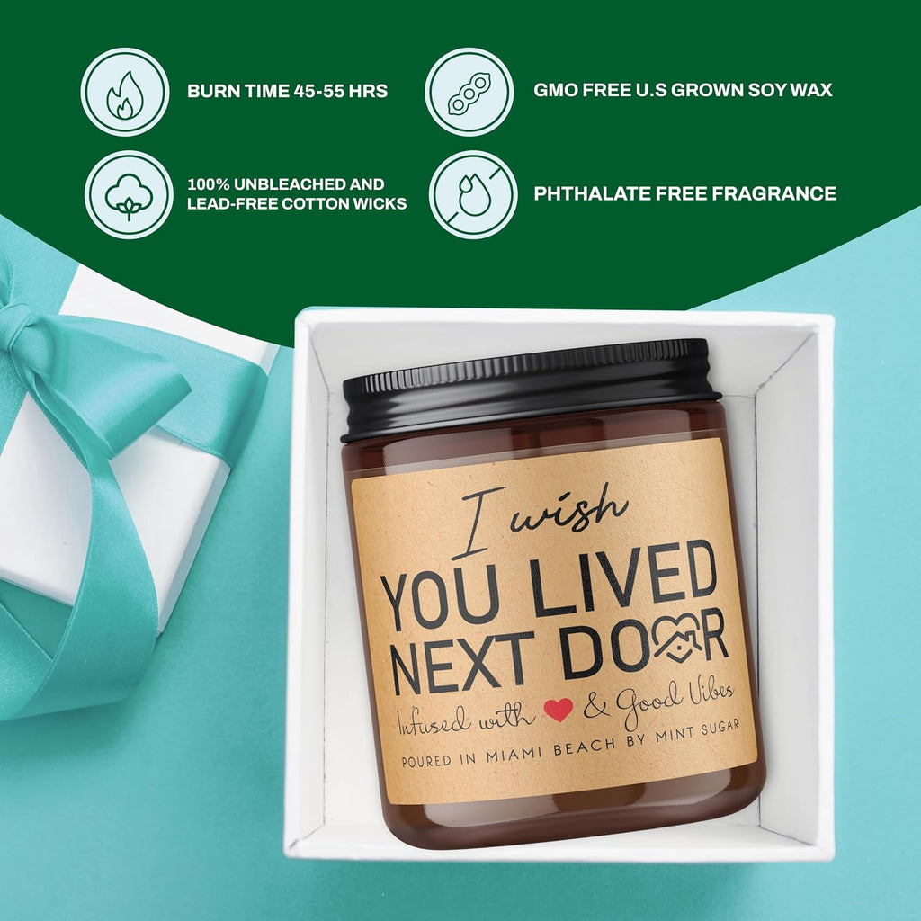Birthday Gifts for Women - I Wish You Lived Next Door Candle - Apple Caramel Scent - Jar Candle - Made in USA - 9 oz