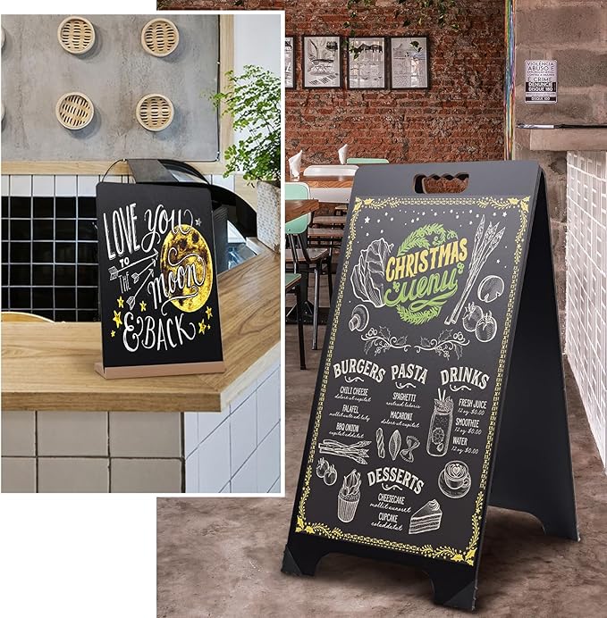 16x32 Double-Sided A-Frame Chalkboard Sign with 8x12 Chalkboard, Liquid & Solid Chalk Markers, Wedding & Event Signage