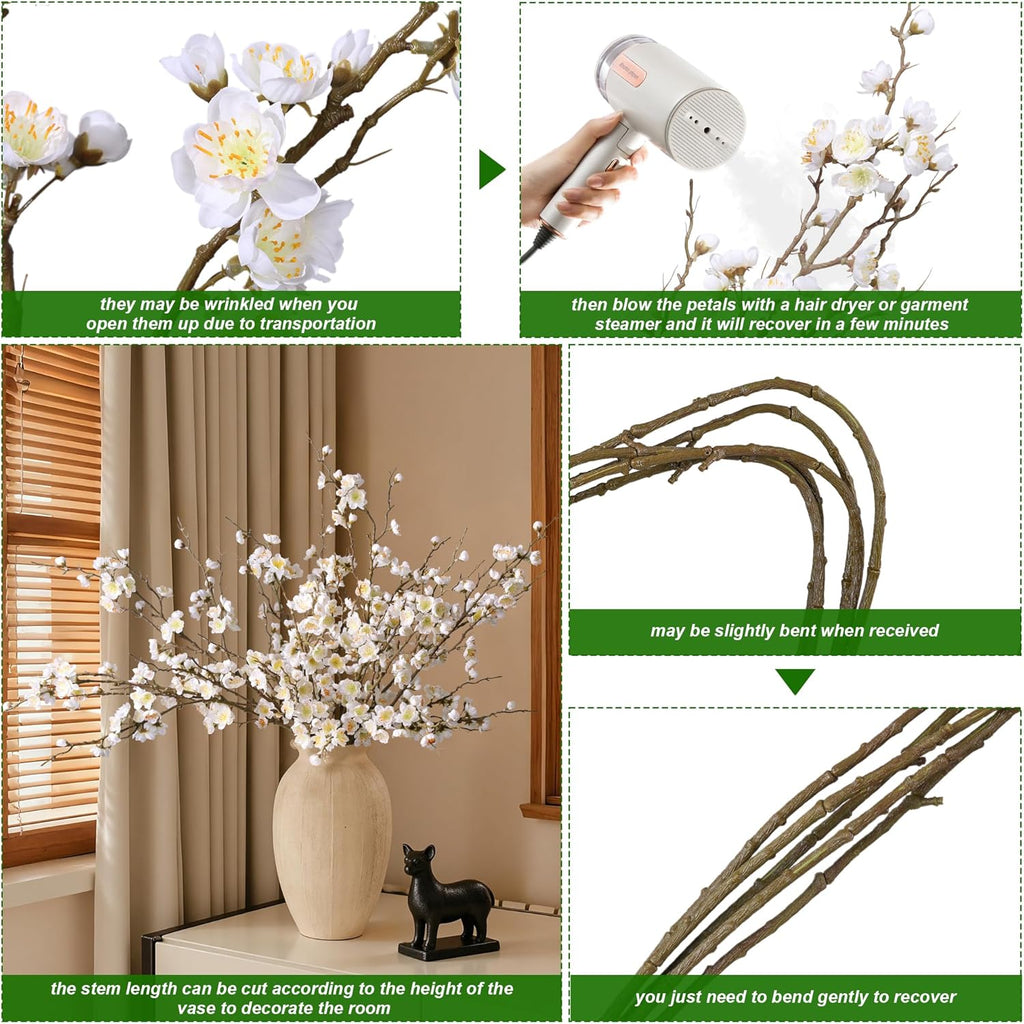 florisso 6 pcs artificial cherry blossom branches spring, side view