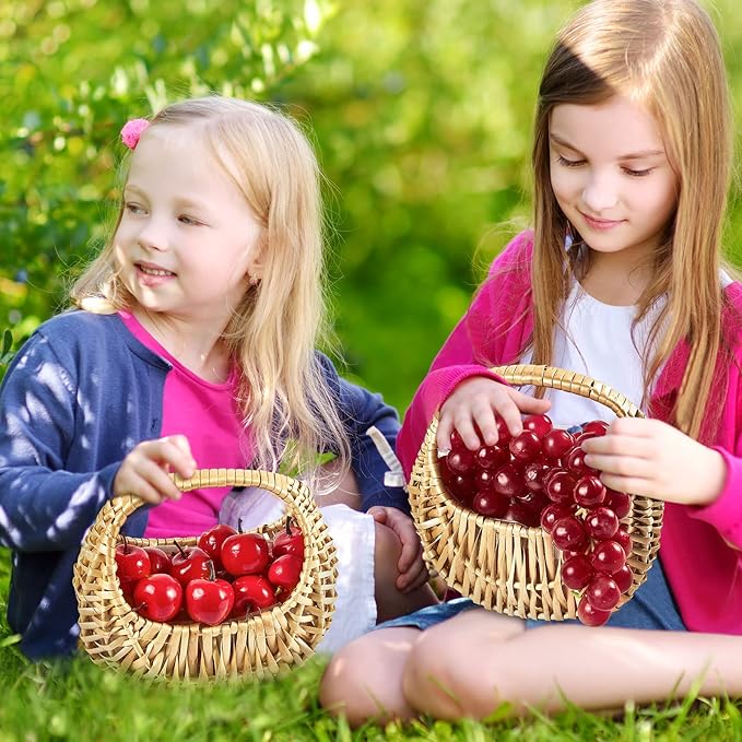 Taiyin 18 Pack Rattan Flower Girl Basket Small Half Moon Straw Wicker Basket with Handle Ideal for Wedding Flower Girl,Picnic,Garden Storage and Home Decor (Nature)