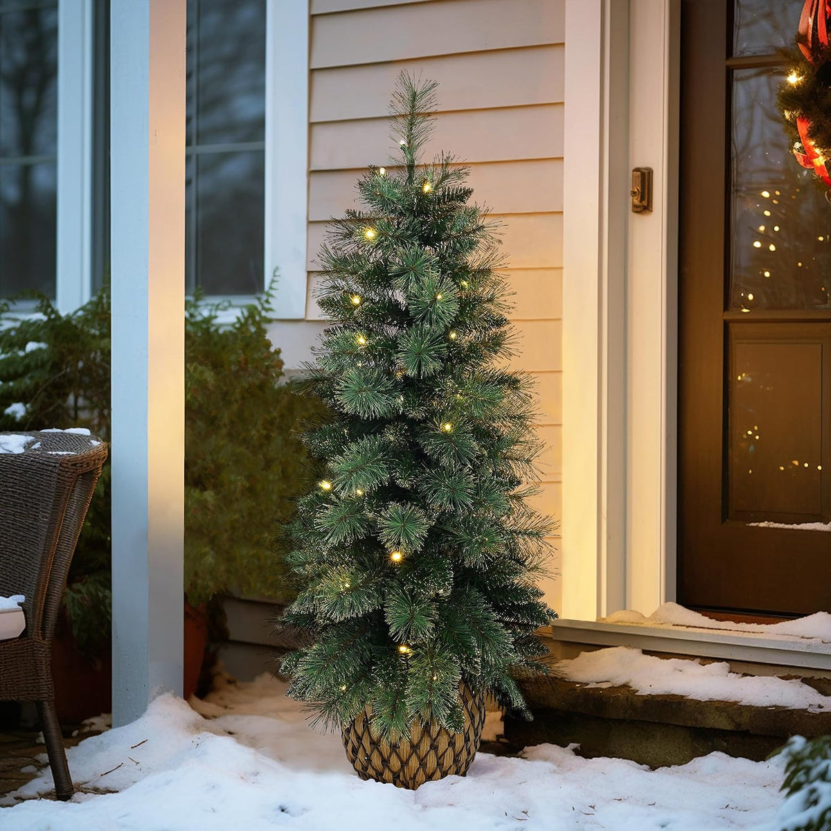 luxenhome 4ft small christmas tree, prelit slim potted, main product view