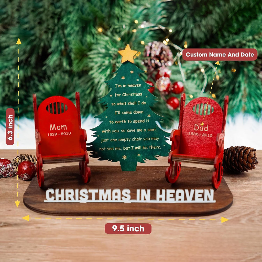 Memory Christmas in Heaven Wooden Candle Holder, Sympathy Gift for Loss of Mom Dad Grandpa Grandma Xmas Tree Personalized Name Decoration Christmas in Heaven Rocking Chair Keepsake Bereavement Gift