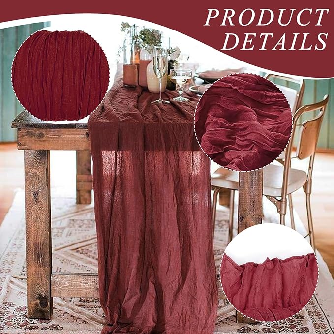 1 Pack Cheesecloth Table Runner 10Ft Christmas Gauze Boho Table Runners for Wedding Decor Bridal Shower Decorations Baby Shower Party(35" x 120")
