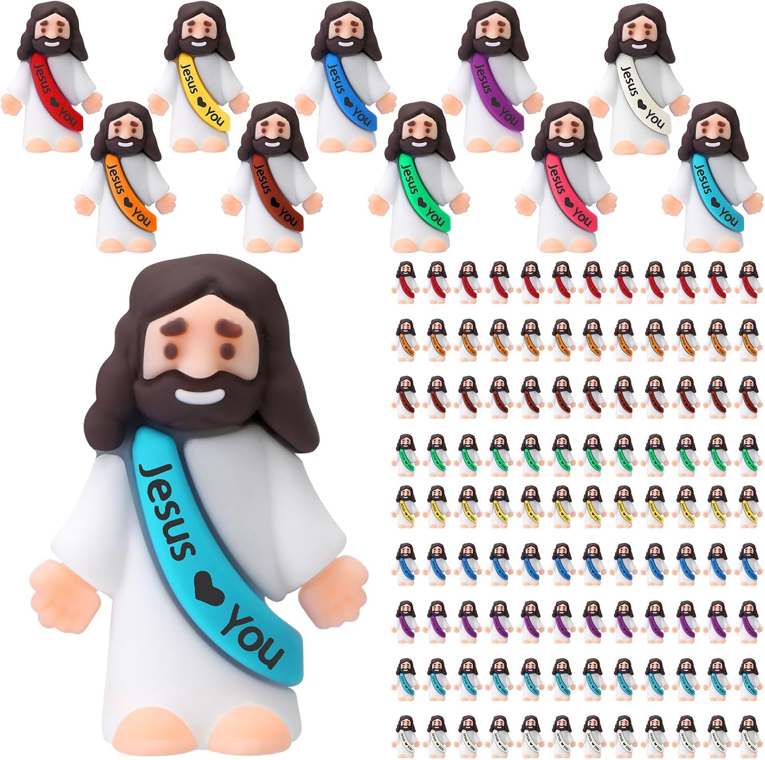 Bememo 400 Pcs Mini Jesus Figures Little Jesus Love You Rubber Action Figures to Hide and Seek for Religious Party Favors Easter Egg Stuffers Sunday Baptism