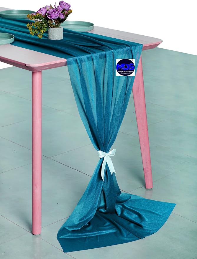 MDS Halloween Chiffon Table Runner - 10 Pack, 29 x 170 Inches, 14ft Each - Sheer Spooky Table Runners for Haunted House Parties, Trick-or-Treat Tables, Witchy Décor, Wedding & Events - Dark Teal