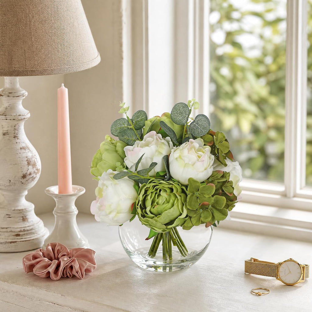 hollyone peonies artificial flowers in vase white green, package contents
