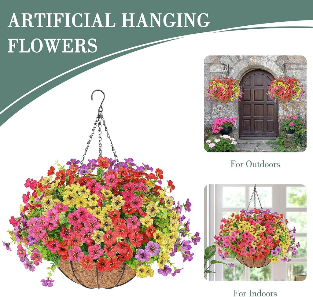 agirl 2 set artificial hanging flowers with baskets showing dimensions
