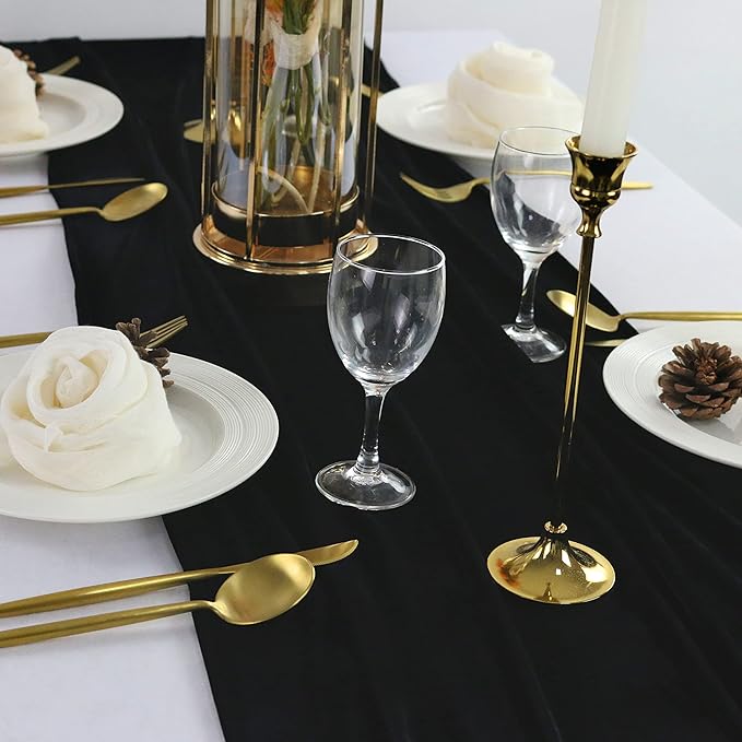 Velvet Table Runner, 10ft Luxurious Wedding Reception Decorations Soft Velvet Fabric Table Linen Overlay for Party (20 x 120 inch, Black)