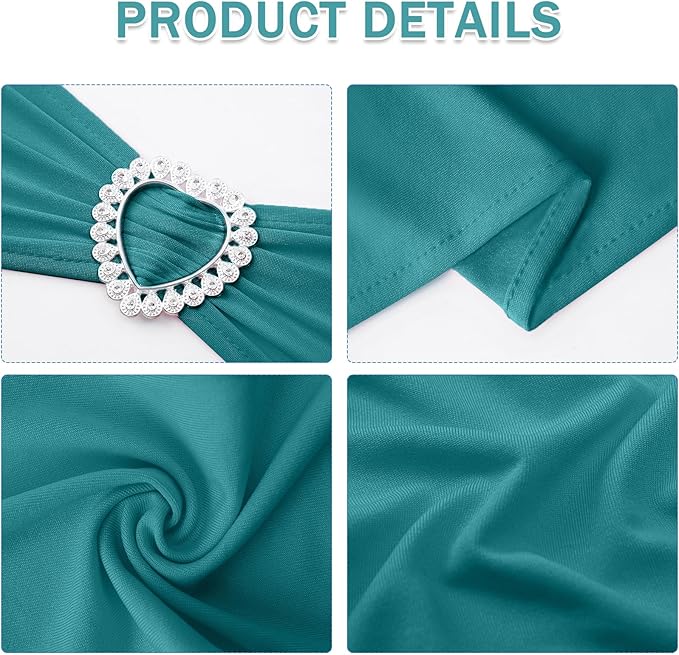 Howhic Pack of 60 Spandex Chair Sashes Bows Stretch Chair Cover Band with Buckle Slider Universal Elastic Chair Ties for Wedding Banquet Party Event Decoration (Turquoise)
