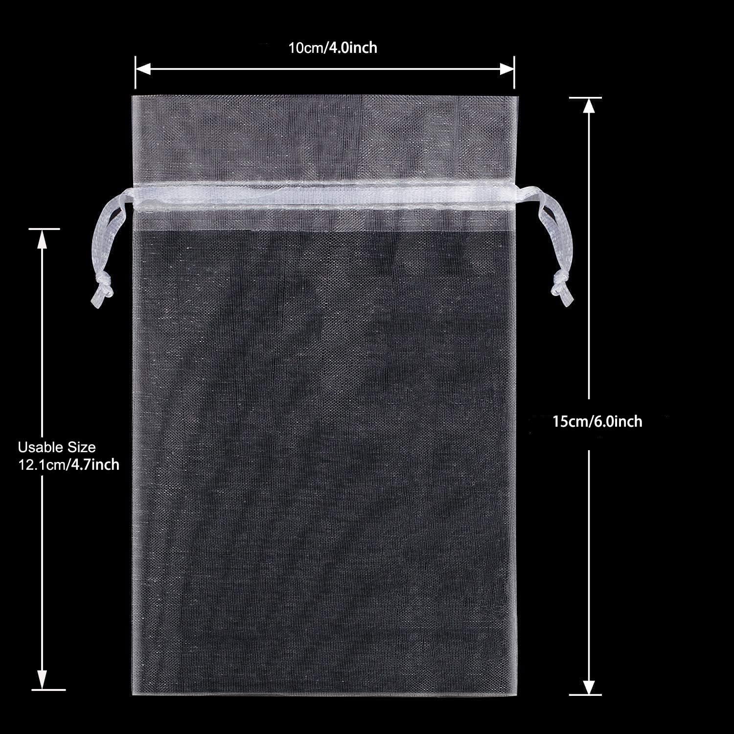HongyiTime 100PCS Premium Sheer Organza Bags, White Wedding Favor Bags with Drawstring, 4x6 inches Jewelry Gift Bags for Party, Festival, Makeup Favor Bags,Net Gift Bags,Drawstring Goody bags