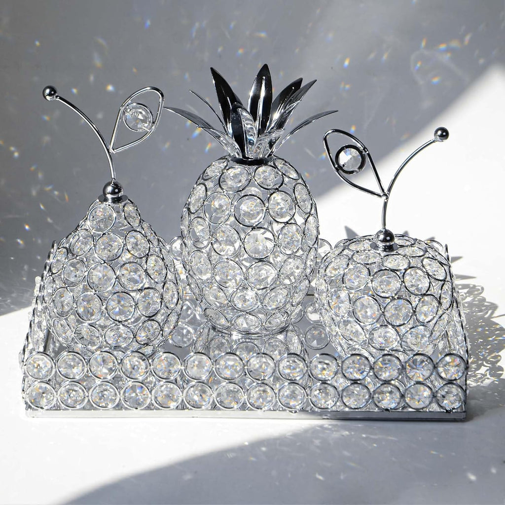 Elegant Decorative Trays & Crystal Fruit 4-Piece Set, Crystal Tea Light Holder - Wedding Centerpieces for Holidays, Home Table Decorations, Fruit Displays and Candle Holders (Silver, Set of Four)
