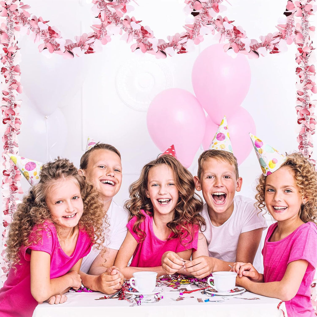 MTLEE 4 Pieces Valentine Tree Decorations Valentines Garland Shiny Heart Tinsel 6.56 Feet Each Metallic Tinsel Twist Garland for Mantle Tree Ornaments Wreath Wedding Party (Pink)