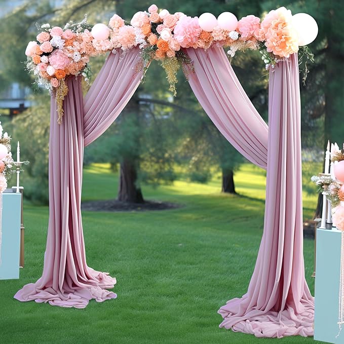 Arch Drapes for Wedding Arch Draping Fabric Dusty Rose Sheer Backdrop Curtain for Ceremony Bridal Party Decor 19Ft Length x 28" Width 2 Panel