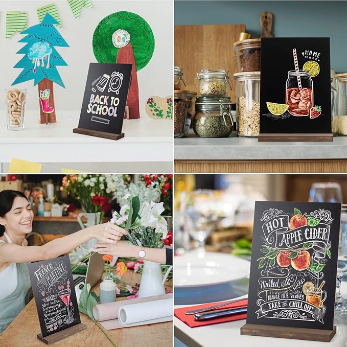 ONUPGO Mini Chalkboard Signs, 6 x 9 Inch Vintage Tabletop Chalk Board Sign with Base Stands - Double Side Mini Menu Boards Small Food Signs for Party Buffet Wedding Bar and Restaurant