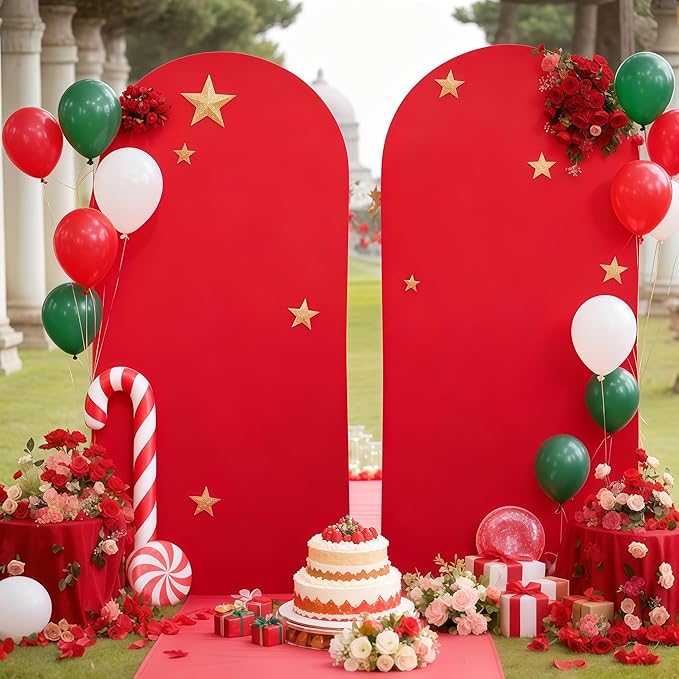 7.2FT Red Arch Cover - Polyester Fitted Wedding Arch Stand Covers Round Top Chiara Arch Backdrop Cover for Birthday Party Banquet Photo Background Decoration