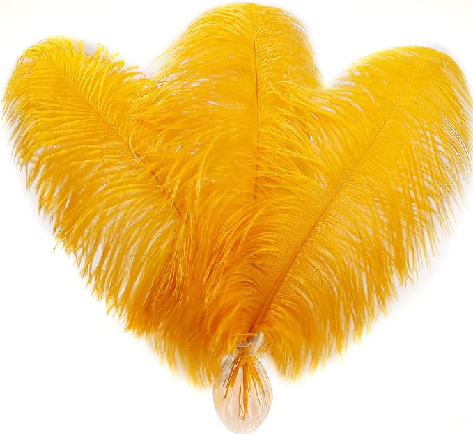 Larryhot Gold Large Ostrich Feathers - 10pcs 16-18 inch Feathers for Vase,Gatsby Wedding Party and Home Decorations(Luxury Gold)