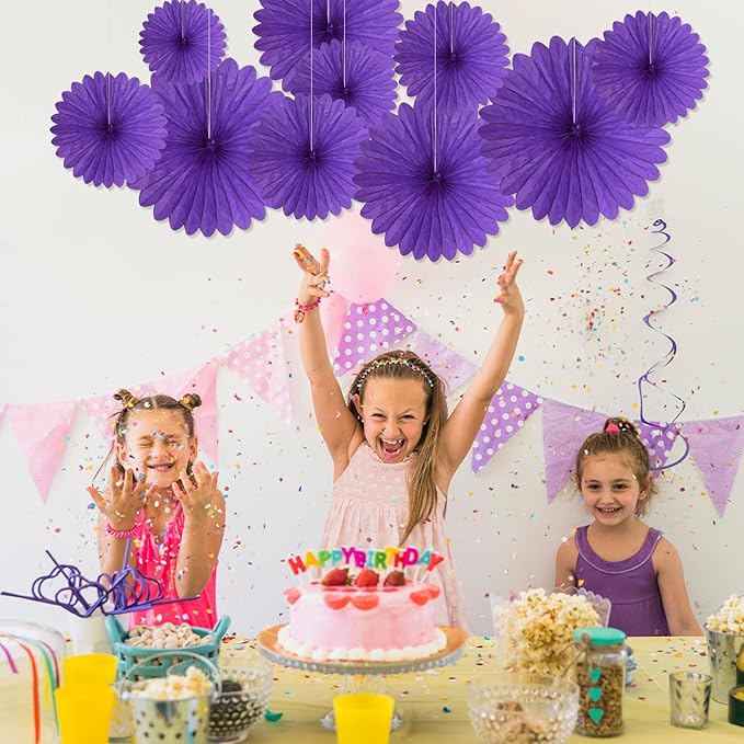 20 Pcs Deep Purple Hanging Paper Fan, Hanging Honeycomb Round Paper Fans for Weddings, Birthdays, Easter, Baby Showers, Classroom, Events Ceiling Party Supplies Decorations