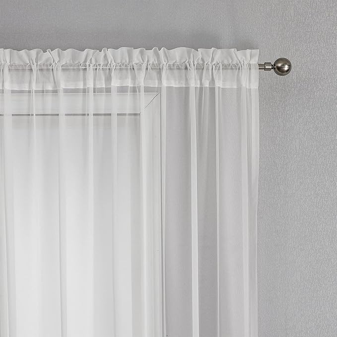VISIONTEX White Sheer Voile Curtains, Decorative White Embossed Drip Rod Pocket Window Drapes for Home Kitchen, Living Room and Bedroom 54 x 72 Inch, Set of 2 Curtain Panels