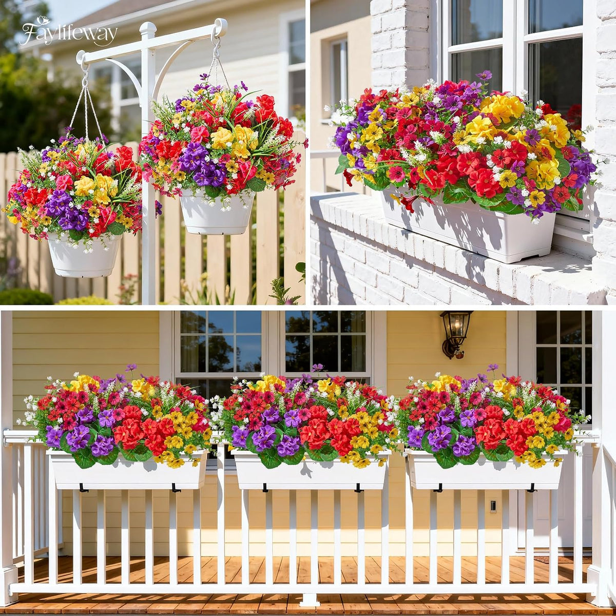 16 bundles uv resistant silk artificial outdoor flowers on a desk or shelf