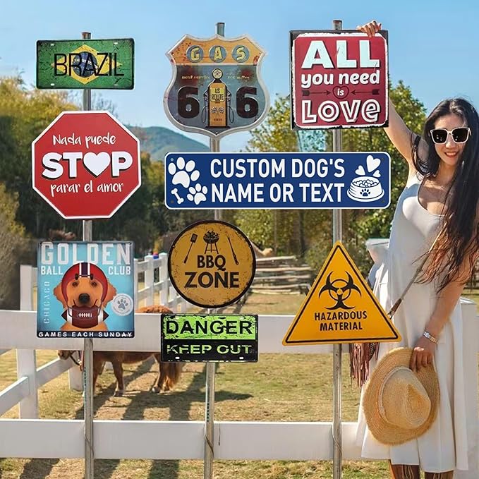 Custom Vintage Metal Sign Personalized Pet's Home Sign with Pet Name Paw Print Text Logo Rust Free Fade Resistant Home Outdoor Wall Signs