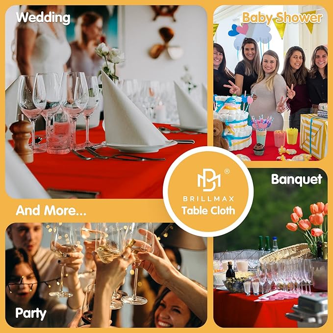 BRILLMAX 8 Pack Red Tablecloths 70 x 120 Inch for 6ft or 8ft Rectangle Tables - Rectangular Bulk Linen Polyester Fabric Washable Cloth Cover for Wedding Reception Banquet Birthday Party