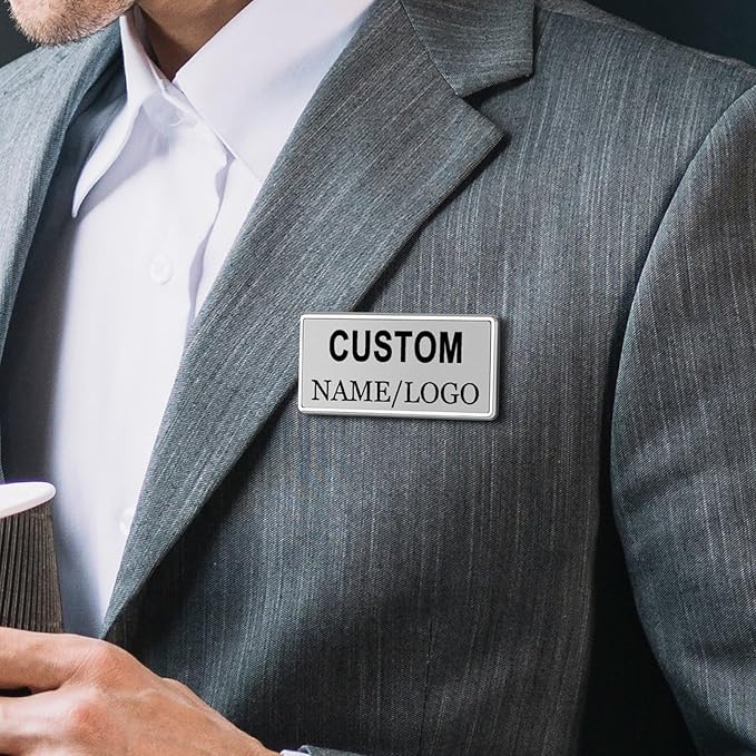 Custom Name Tags ID Badges with Logo Name Personalized Name Badges Name Tag ID Badges with Pin Backing Customizable Name Badges for Business Offices Stores Restaurant, 1.5x2.8 in, 150PCS