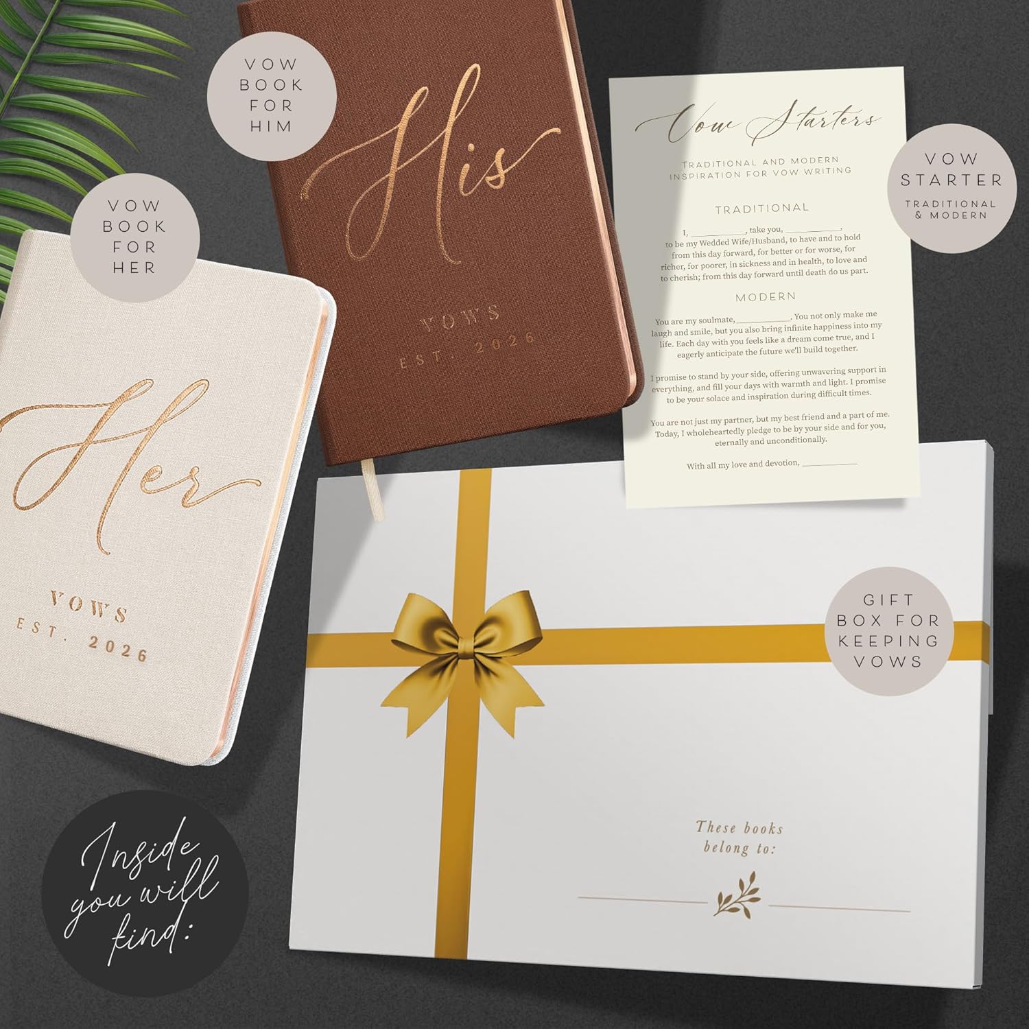 Custom 2026 Vow Books His & Hers - Ivory & Terracotta Linen Wedding Vow Books Ideal as Accessories for Brides & Grooms, His & Hers Gifts - Wedding Registry Must Haves 2026 & Elopement Essentials