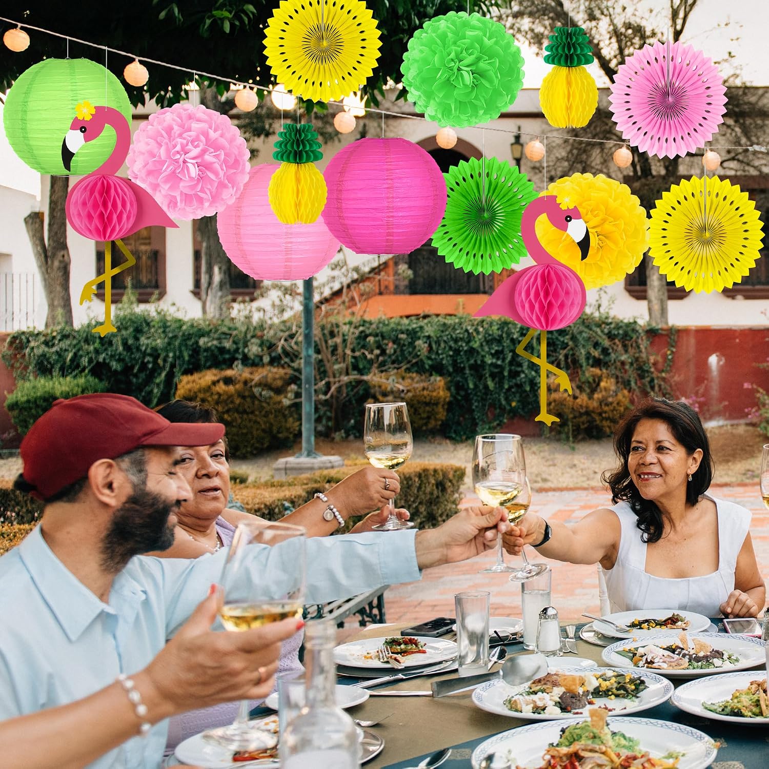 Heartome 13PCS Hawaiian Party Decorations, Luau Party Decorations, Flamingo and Pineapple Honeycomb Paper Flowers Fans and Ball Lanterns for Summer Tropical Beach Party Decorations Supplies Favors
