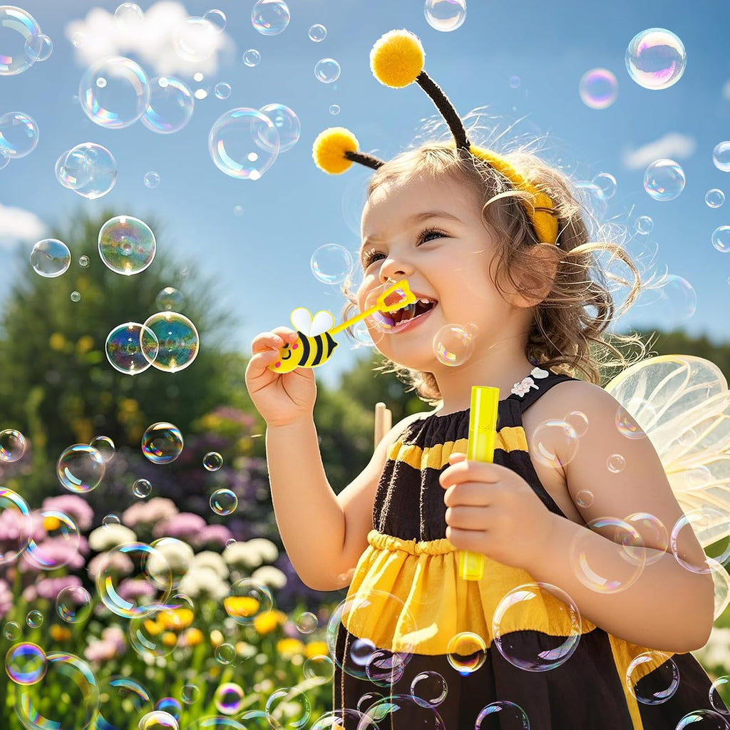 Winrayk Bee Party Favors, 24Pcs Bee Themed Mini Bubble Wands for Kids Bubbles Bulk with Detachable Topper (6 Styles & Colors), Birthday Gift Easter Goody Bag Stuffer Classroom Prizes Honey Party Favor
