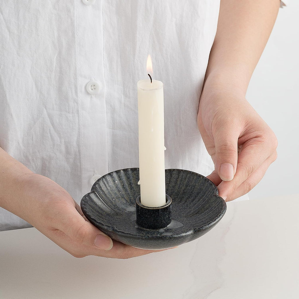 BEUNAIZER Ceramic Flower Candle Holder, 4.7 in Tabletop Tray for Home Decor | Holds incense or palo santo when you want a calm room setting for reading, meditation, relaxing or evening routines.