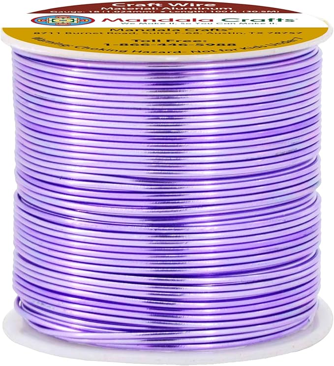 Mandala Crafts 18 Gauge Anodized Aluminum Craft Wire for Jewelry Making - 100 FT Colored Flexible Lavender Wire - Bendable for Bonsai Armature Crafting Sculpting