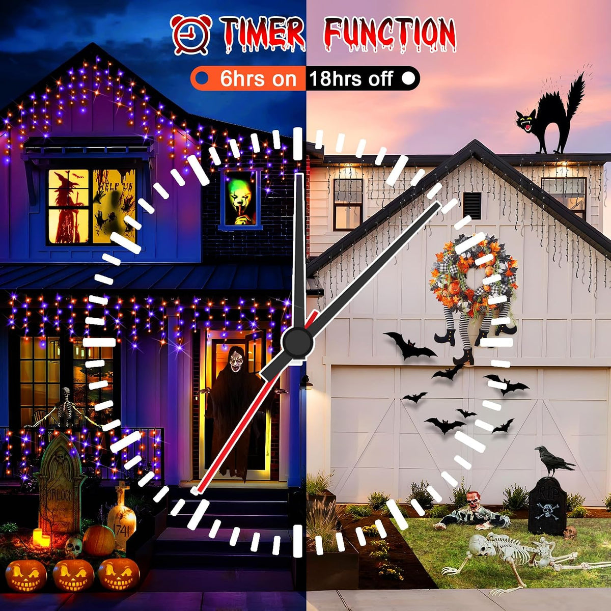 Hezbjiti 33FT 400 LED Orange Purple Halloween Lights Outdoor Decorations