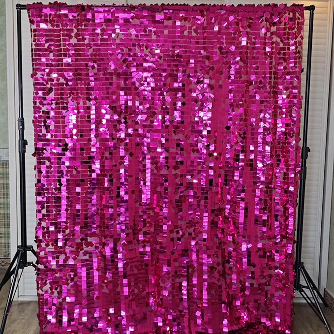 Hot Pink Square Sequin Backdrop 8ft * 8ft 1 Panel, Shimmer Wall Backdrop Photobooth Props for Wedding, Anniversary, Birthday, Party Decorations
